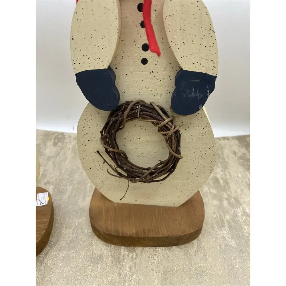 Mr & Mrs Snowman 13 Inches Tall Made Of Wood, Hand Painted
